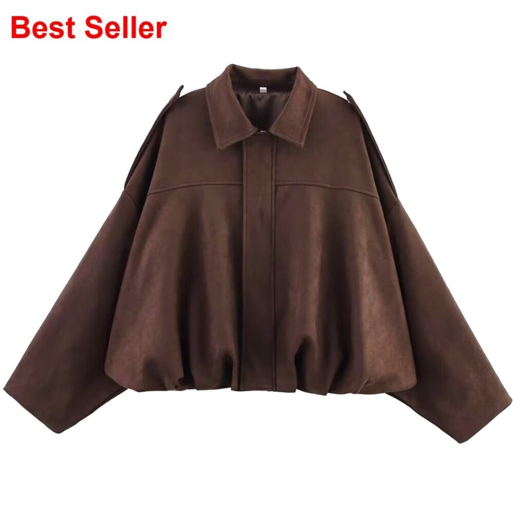 Faux Suede Bomber Jacket Oversized Pilot Coat Streetwear Outerwear